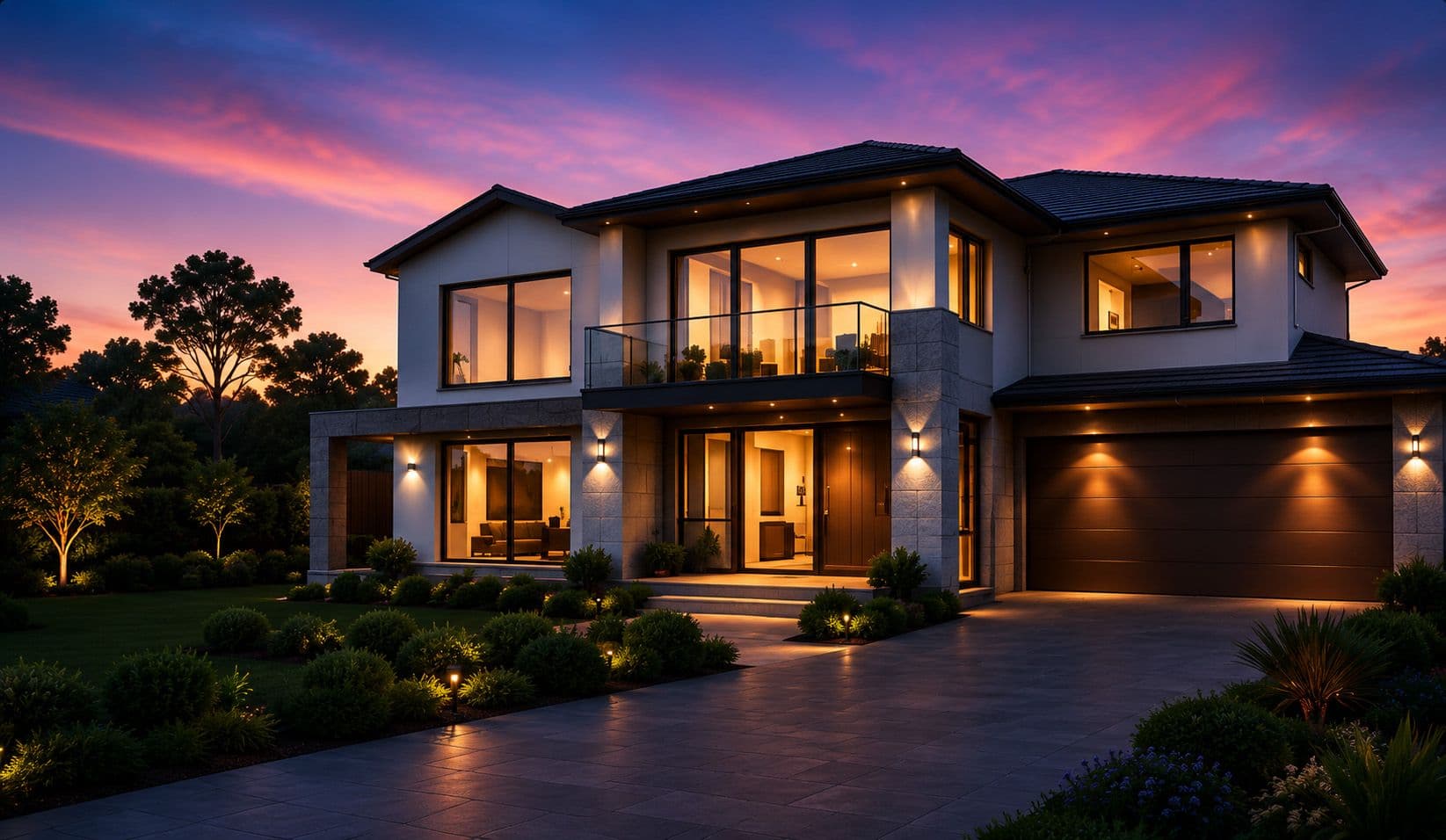 Modern Australian home at dusk used for FairScope AI building cost guidance