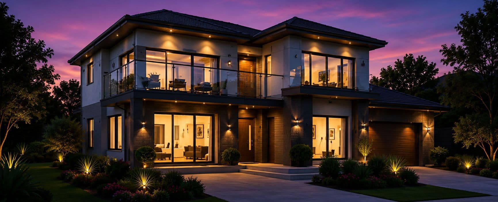 Modern Australian home at sunset